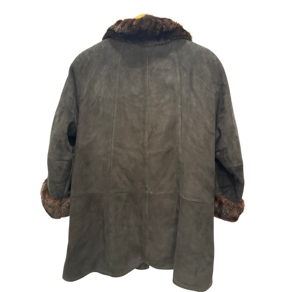 Malubel Sydney Womens Vintage Suede Coat Fur Trim Penny Lane Black Brown M - Picture 4 of 6